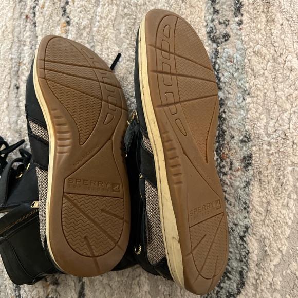 Sperry Black Boots with Beige Detail Zip up and Buckle Size 7.5 - Picture 7 of 8